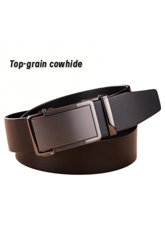 The first layer of the men's cowhide belt features an automatic buckle design and is made of genuine leather material. The lychee patterned belt can be extended in size, making it thick and durable.