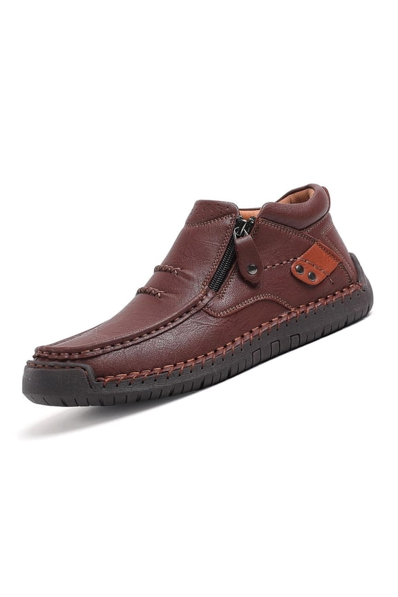 The first young Men's Orthopedic Leather Driving Boots Handmade Premium Slip-On Shoes for Comfort & Style, Ideal for Daily Wear, Work, or Long Drives