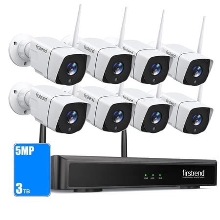 firstrend Wireless Security Camera System, 5MP 8-Channel CCTV NVR Kit with AI Human Detection, H.265 Video, Night Vision Outdoor Cameras, P2P Remote Access, 3TB Hard Drive for Home
