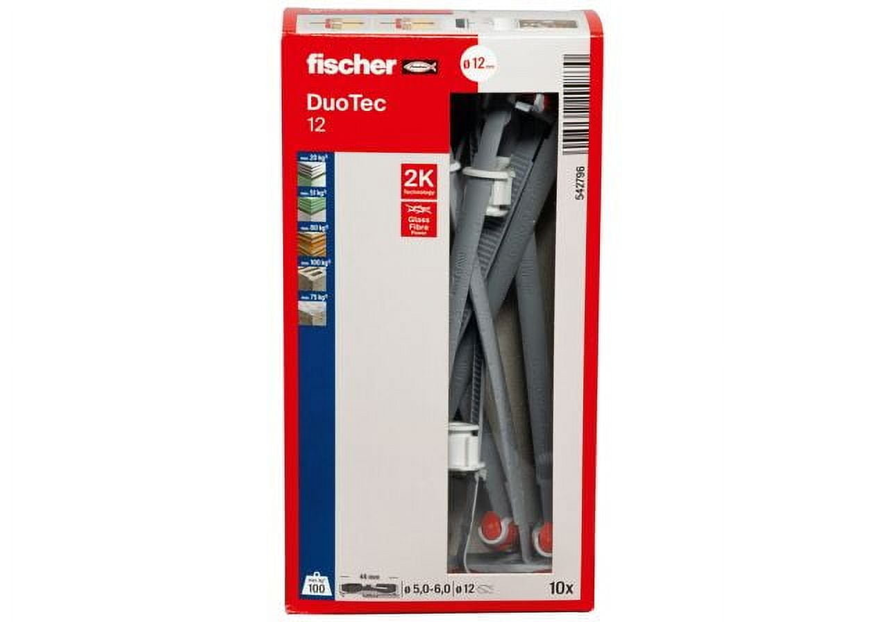 Fischer DuoTec 10 S PH, Toggle-Plug With Panhead Screw, 2-Component Plug For Fastenings In Plasterboard, Gypsum Fibreboard, Wood, Steel & Plastic Panels, Etc., 25 Plugs & 25 Screws