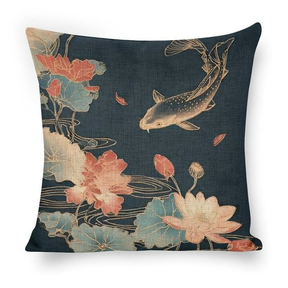 fish flowers ukiyo-elinen toss pillowcase decoration pillowcase gifting preferred 24x24 inch cushion cover sofa pillowcase sofa bedroom living room car