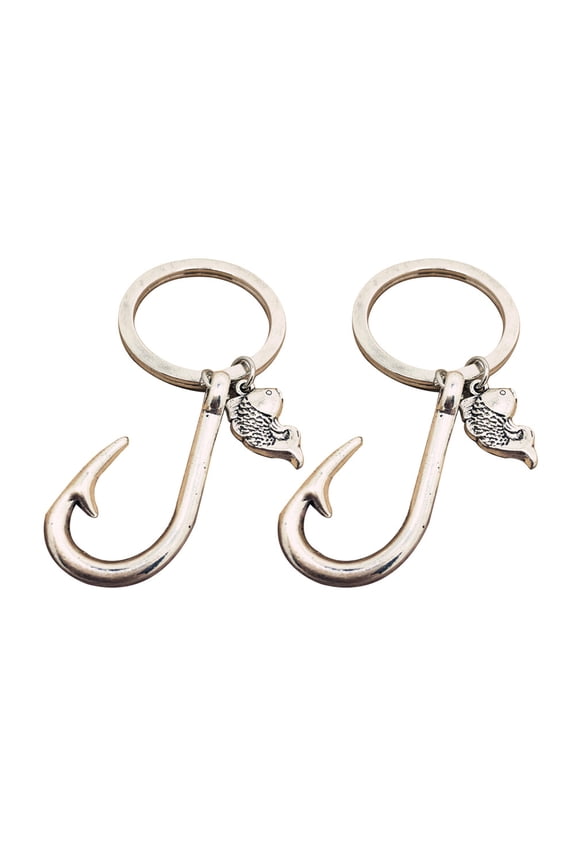 fish hook keychain 2PCS Creative Fishing Hook Keyrings Car Key Pendants Bag Hanging Decorations Birthday Gift
