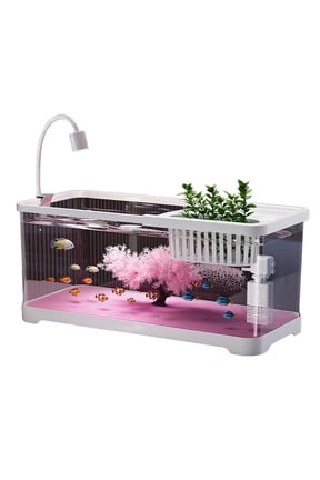 Fish Tank, 5 Gallon Fish Aquarium Start Kits, Fish Tank Starter Kit with Aquarium Light & Filter, Betta Fish Tank with Aquarium Decorations, Hydroponic Basket, Fishing Net, Pebbles