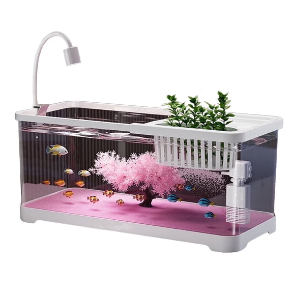 Tawatiler Fish Tank, 5 Gallon Fish Aquarium Start Kits, Fish Tank Starter Kit with Aquarium Light & Filter, Betta Fish Tank with Aquarium Decorations, Hydroponic Basket, Fishing Net, Pebbles