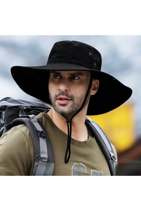 Sun Hat for Men Sun Protection Wide Brim Bucket Hat Waterproof Breathable Packable Boonie Hat for Fishing Black
