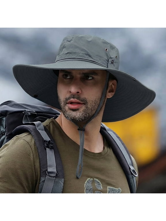 Sun Hat for Men Sun Protection Wide Brim Bucket Hat Waterproof Breathable Packable Boonie Hat for Fishing Grey