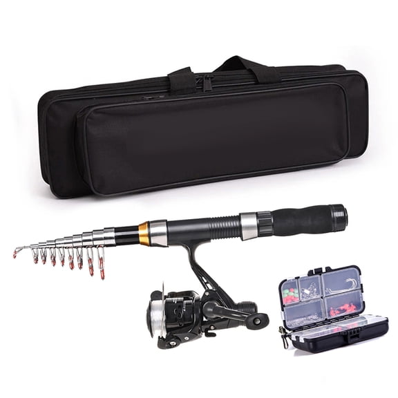 fishing rod reel full kit Retractable Fishing Rod, Lightweight 5.2:1 Reel with Lures, Swivels, Tackle Box and Carry Bag for Amateurs and Professionals