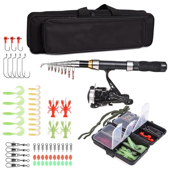 Sorven fishing rod and reel combo Retractable Fishing Rod, Lightweight 5.2:1 Reel with Lures, Swivels, Tackle Box and Carry Bag for Amateurs and Professionals