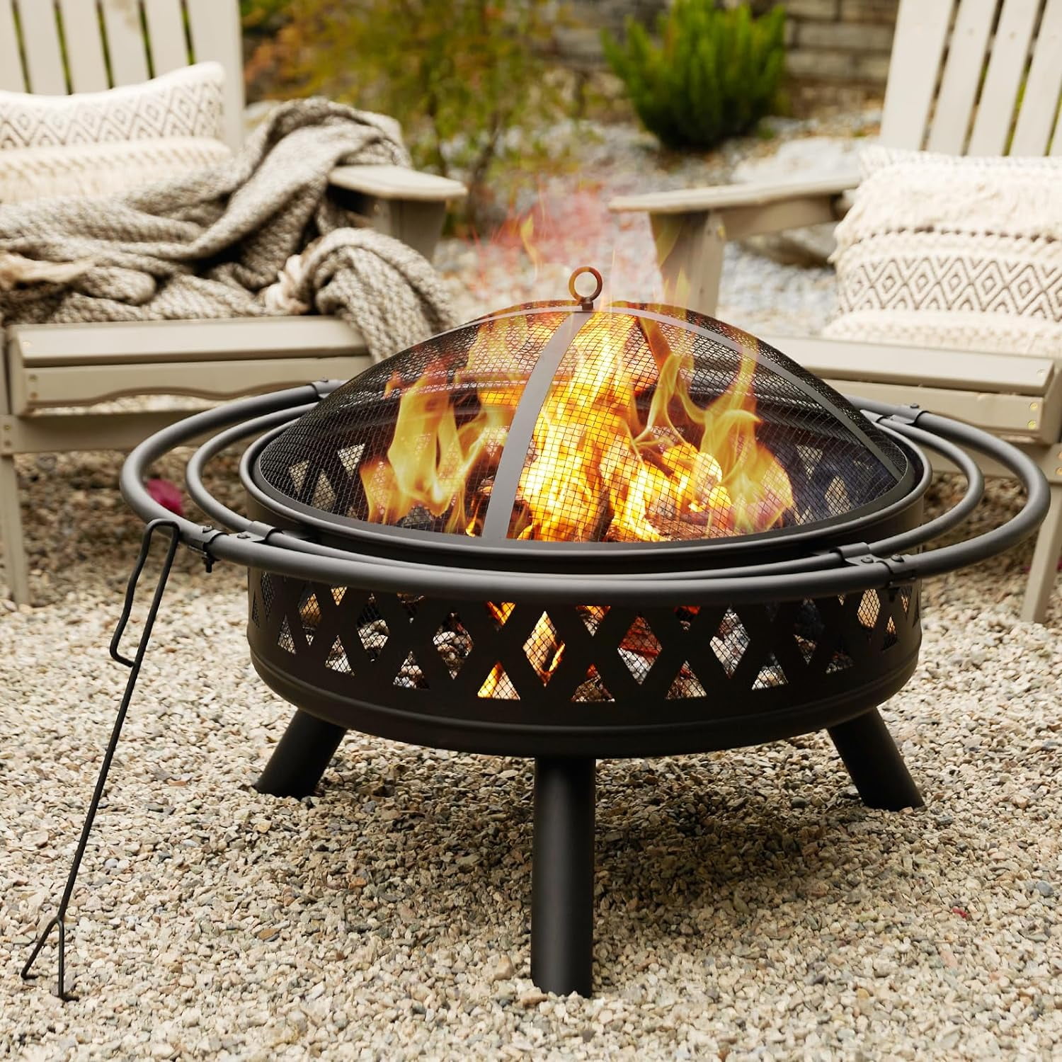 fissfire 35 Inch Fire Pit, Outdoor Wood Burning Fire Pit Crossweave