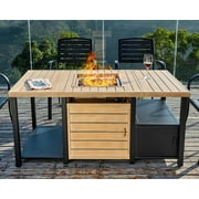 fissfire 56 inch Propane Fire Pit Table,Outdoor Gas Fire Pit Grey, Tabletop Brown