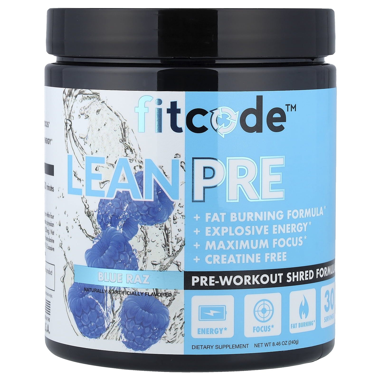 fitcode LeanPre, Pre-Workout Shred Formula, Blue Raspberry, 8.46