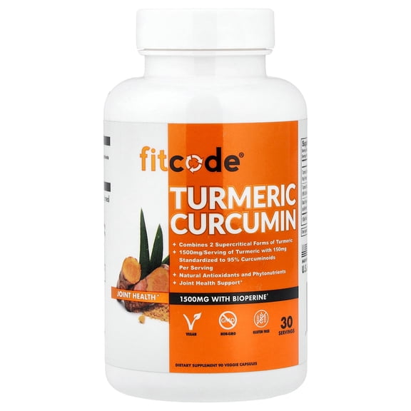 fitcode Turmeric Curcumin, 1,500 mg, 90 Veggie Capsules (500 mg per Capsule)