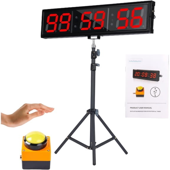 Fitness Timer with Stopwatch Button, Suitable for School/Exam/Hme Exercise/Gym/,  Electronic Fitness Timer (4 Inch Character) with Tripod