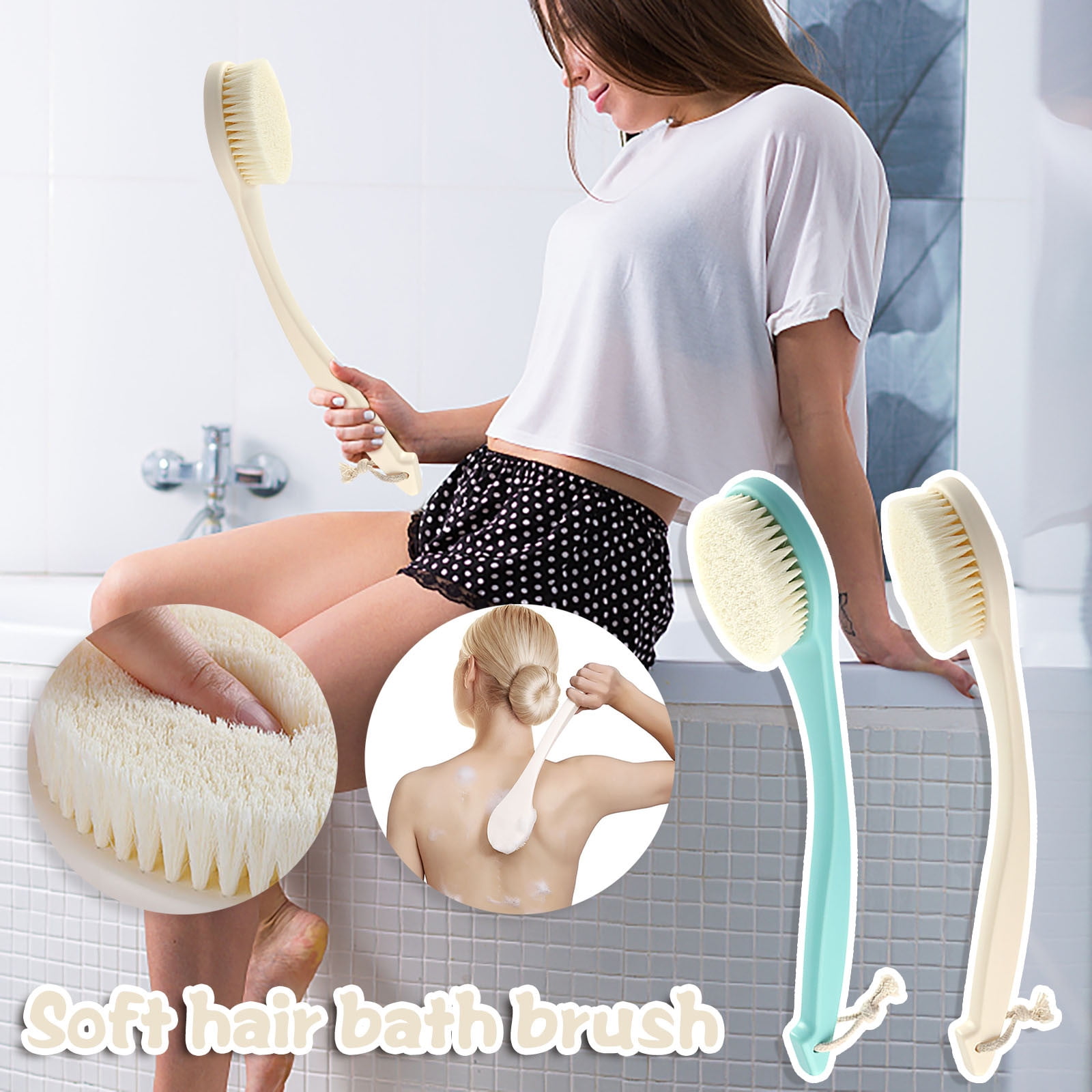 fiudx Bath Brush Long Handle for Shower, Long Handle Shower Brush Back ...