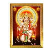 five Faces Hanuman Ji Golden Photo Frame for Pooja Indian with a religious or spiritual theme Temple Puja Room Home Décor Worship 8.6 X 11