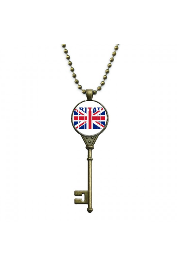 flag country letter uk art deco fashion key necklace pendant tray embellished chain