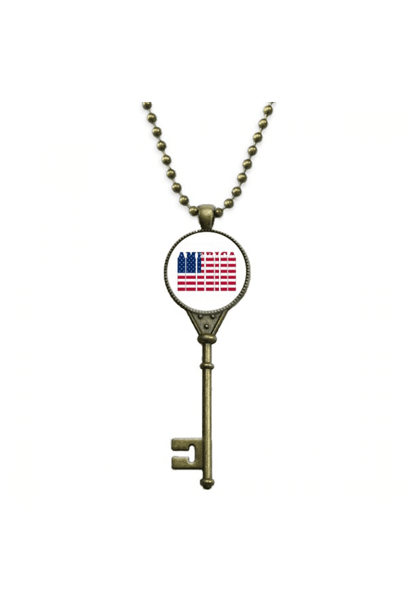 flag country letter usa art deco fashion key necklace pendant tray embellished chain