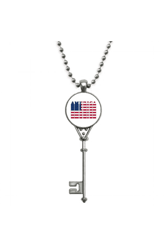 flag country letter usa art deco fashion pendant vintage necklsilver key jewelry