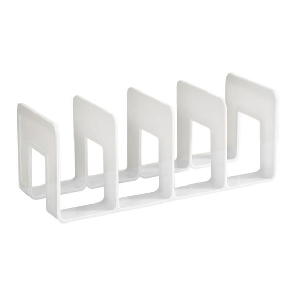 flameer 4 Compartment Book Storage Rack Acrylic Bookends Bookshelf Dividers for Bookcase White