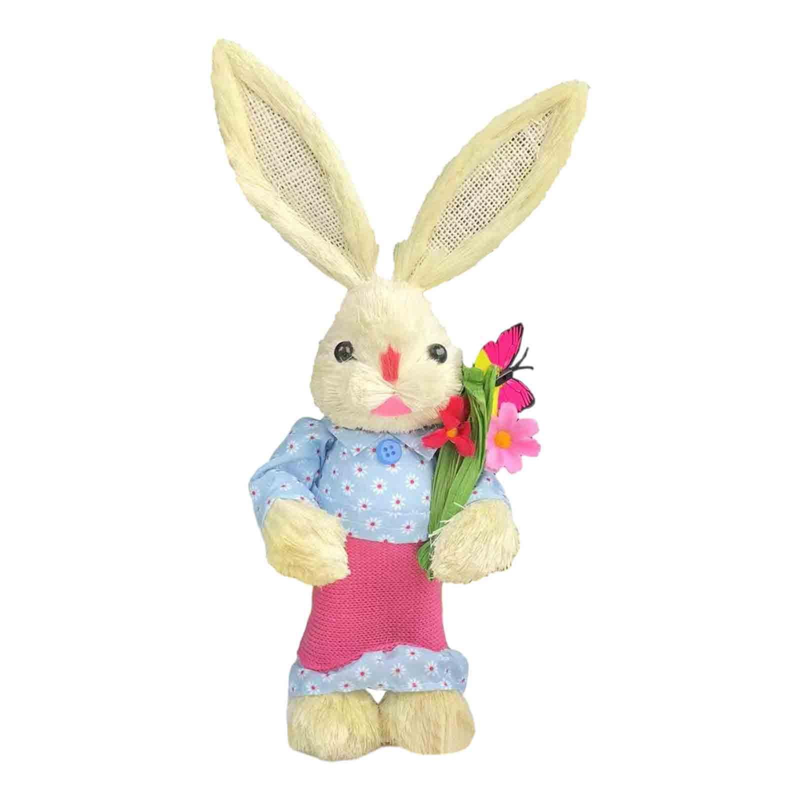 flameer Easter Straw Bunny Animal Sculpture Rabbits Tabletop Statue ...