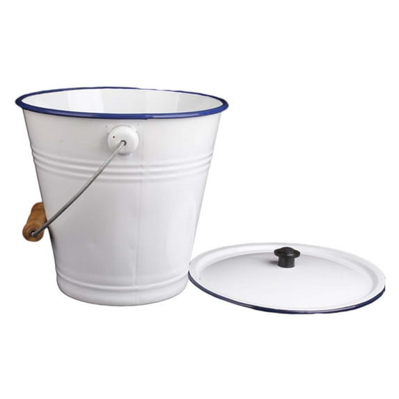 flameer Enamel Bucket Enamel Bucket White Enamel with Lid Buckets Milk Bucket for Bridal 5.5L
