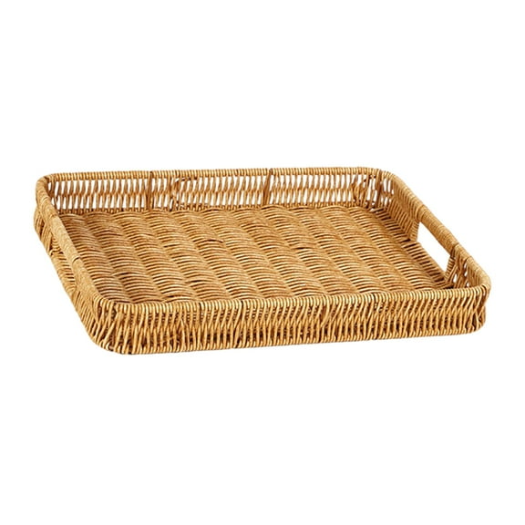 flameer Rattan Wicker Storage Basket Home Decor Entryway Dinner Table Handwoven Tray Rectangular M