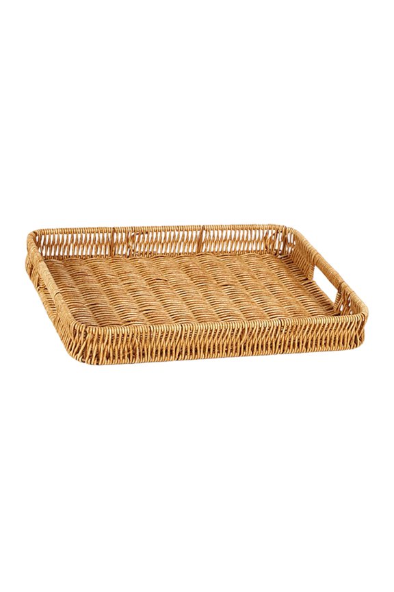 Rattan Wicker Storage Basket Home Decor Entryway Dinner Table Handwoven Tray Rectangular M