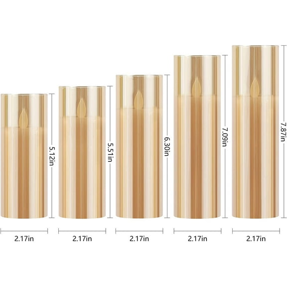 flameless candle, LED columnar real wax candle, with remote control, transparent glass electronic candle for room decoration, 1 set of 5