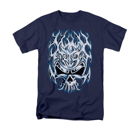 flaming chrome skull design adult t-shirt tee