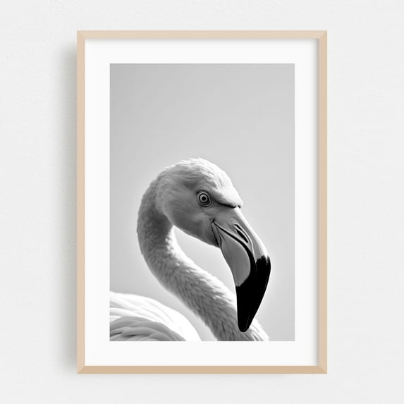flamingo bird - Photography Flamingo Black and White Wildlife Bird Minimalist Nature Animal Oak Framed Wall Art Print 5 x 7 inches