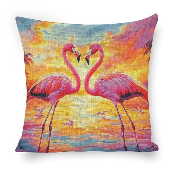 flamingos, sunset, birdslinen toss pillowcase decoration pillowcase gifting preferred 18x18 inch cushion cover sofa pillowcase sofa bedroom living room car