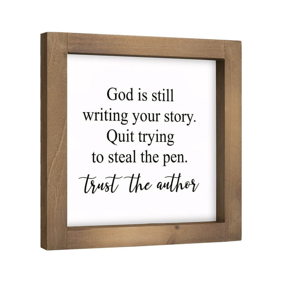 flangairy 6 Inch Inspirational Signs Christian Decor, Wooden God Is Still Writing Your Story Sign, Rustic Bible Verse Positive Quotes for Desk Table Shelf Office Bedroom Motivational Decorations