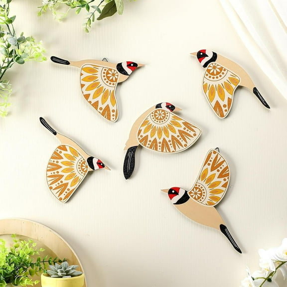 5 Pcs Wooden Bird Wall Art Wood Flying Birds Wall Decor Rustic Folk Art Scandinavian Home Decor for Gift Living Room Bedroom Kitchen Office(Black)