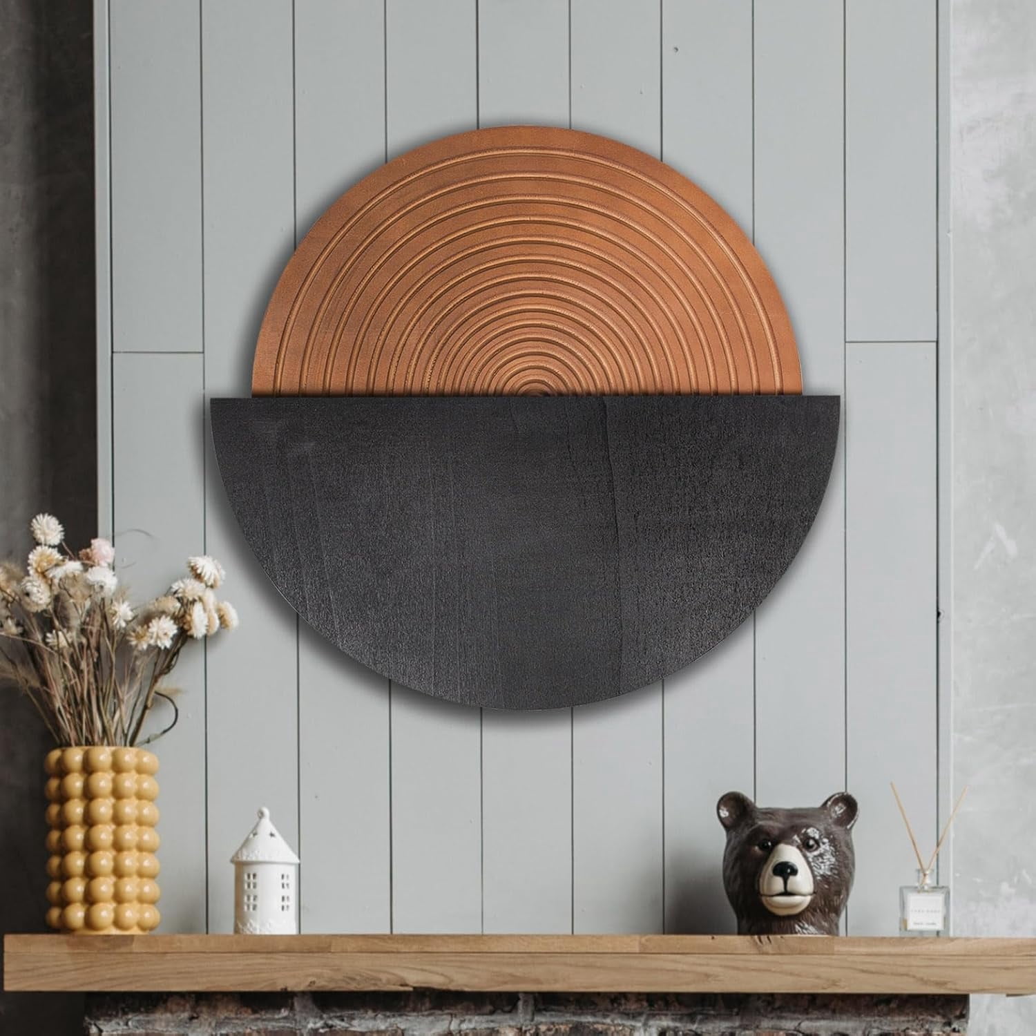 MCheckerd Round Wall Decor Wooden Boho Half-Circle Decor Modern
