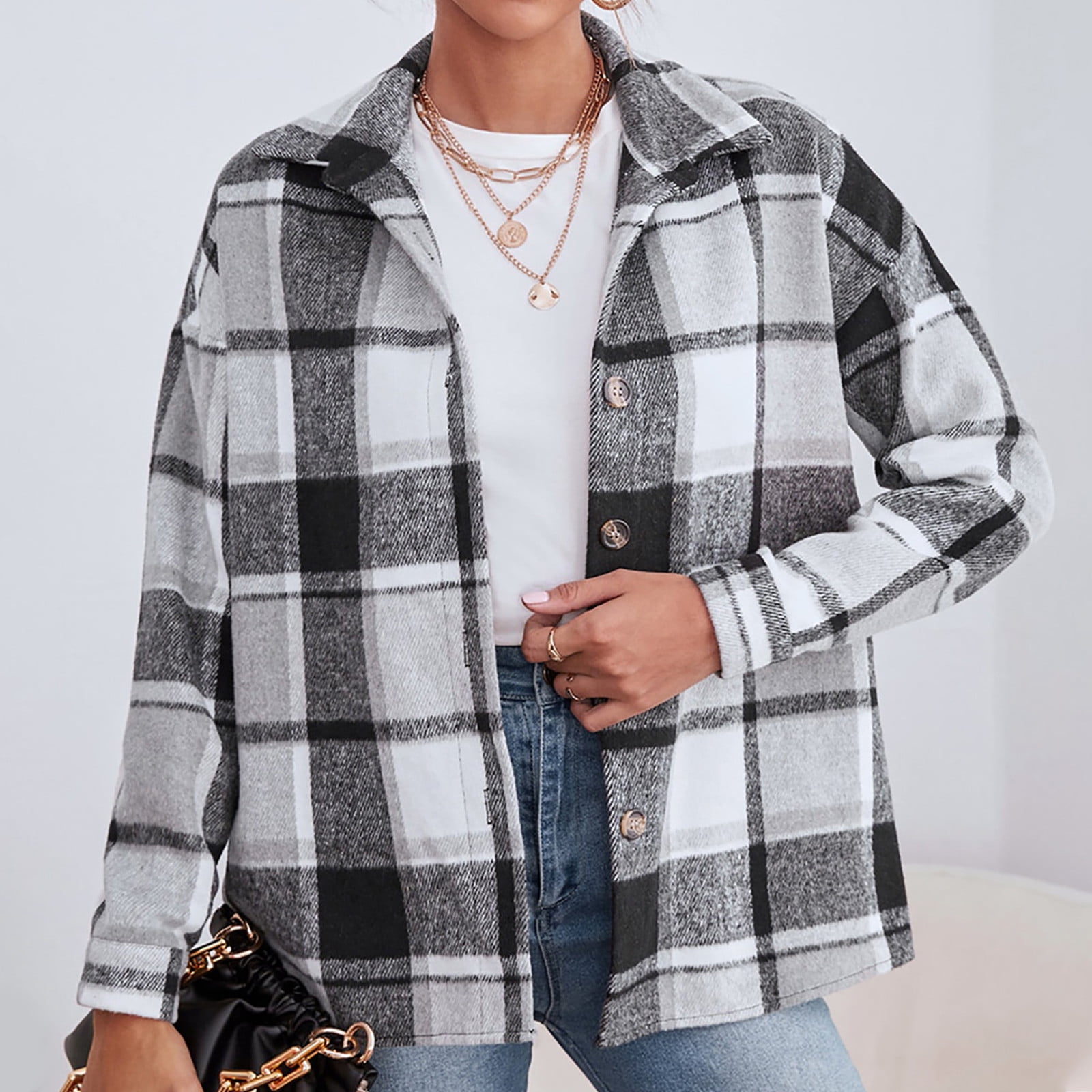 plaid flannel shirts for women Flannels for Women 2023 Fall Cropped Shacket  Jacket Fashion Plaid Button Down Shirt 2023 Oversized Coat Tops oversized  flannel shacket 