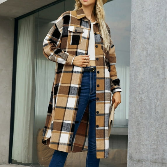 flannels for women Plaid Shacket Jacket Women - Women's Flannel Lapel Button Down Shirts Outwear 2023 Long Sleeve Fashion Coats Blouse plaid shirt women fall