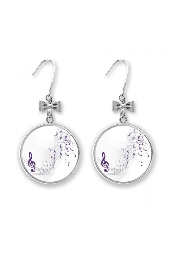 flappg purple music notes white bow earrings drop stud pierced hook