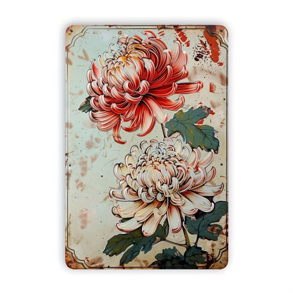 A flat, vintage-style daisy metal plaque, suitable for indoor and outdoor hanging decorations, including walls, rooms, residences, bedrooms, restaurants, bars, cafes, garages, and other locations.