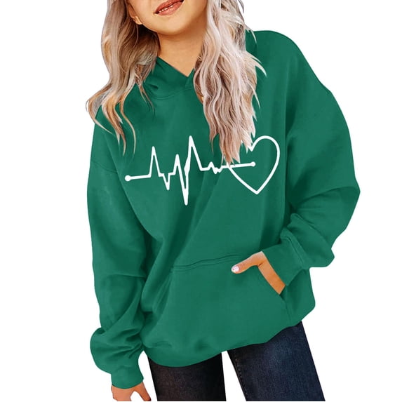 fleece Hoodies for teen girls casual oversized Heart Print Sweatshirt With Hood Girls Boys Long Sleeve pocket Pullover tops