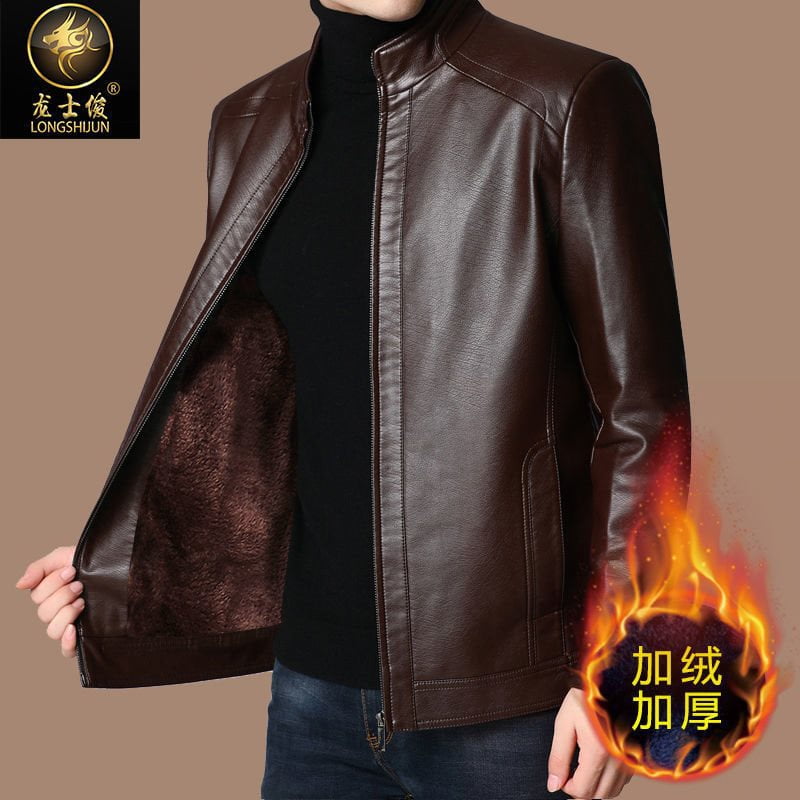 fleecelined Fall/Winter Men‘s Middleaged Leather Jacket Men‘s plus