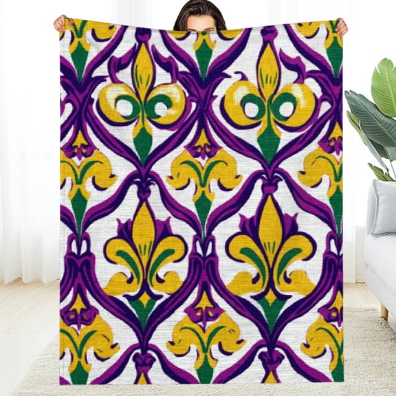 fleur de lis pattern Home Leisure Flannel Blanket, Cozy All-Season Comfort Fuzzy Fluffy Soft Cozy Blanket, Multifunctional for Sofa, Travel, Camping, Bed, Chair, Multi-purpose Gift Blanket For