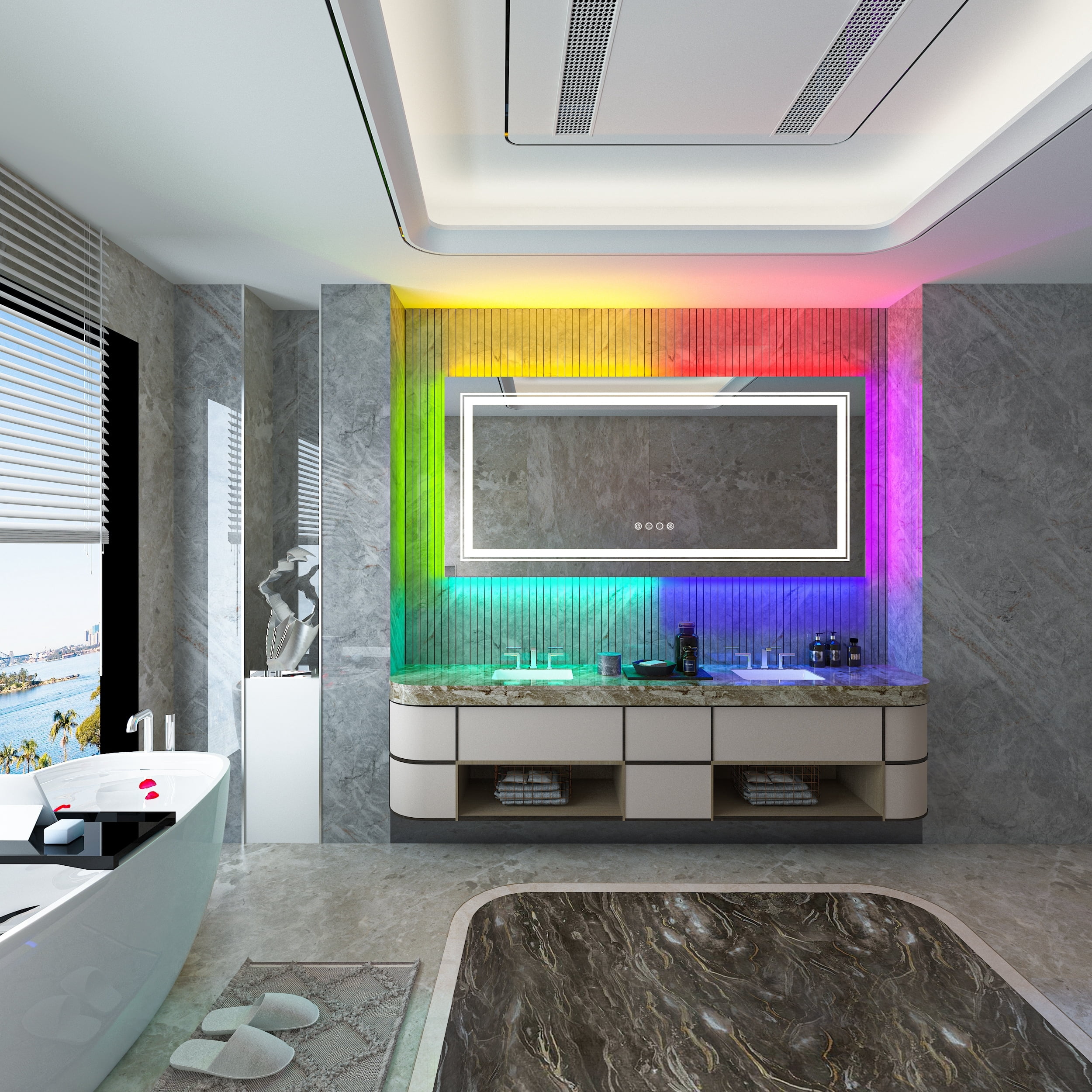 flipinc RGB LED Bathroom Mirror Front Light RGB Backlit Lighted Vanity ...