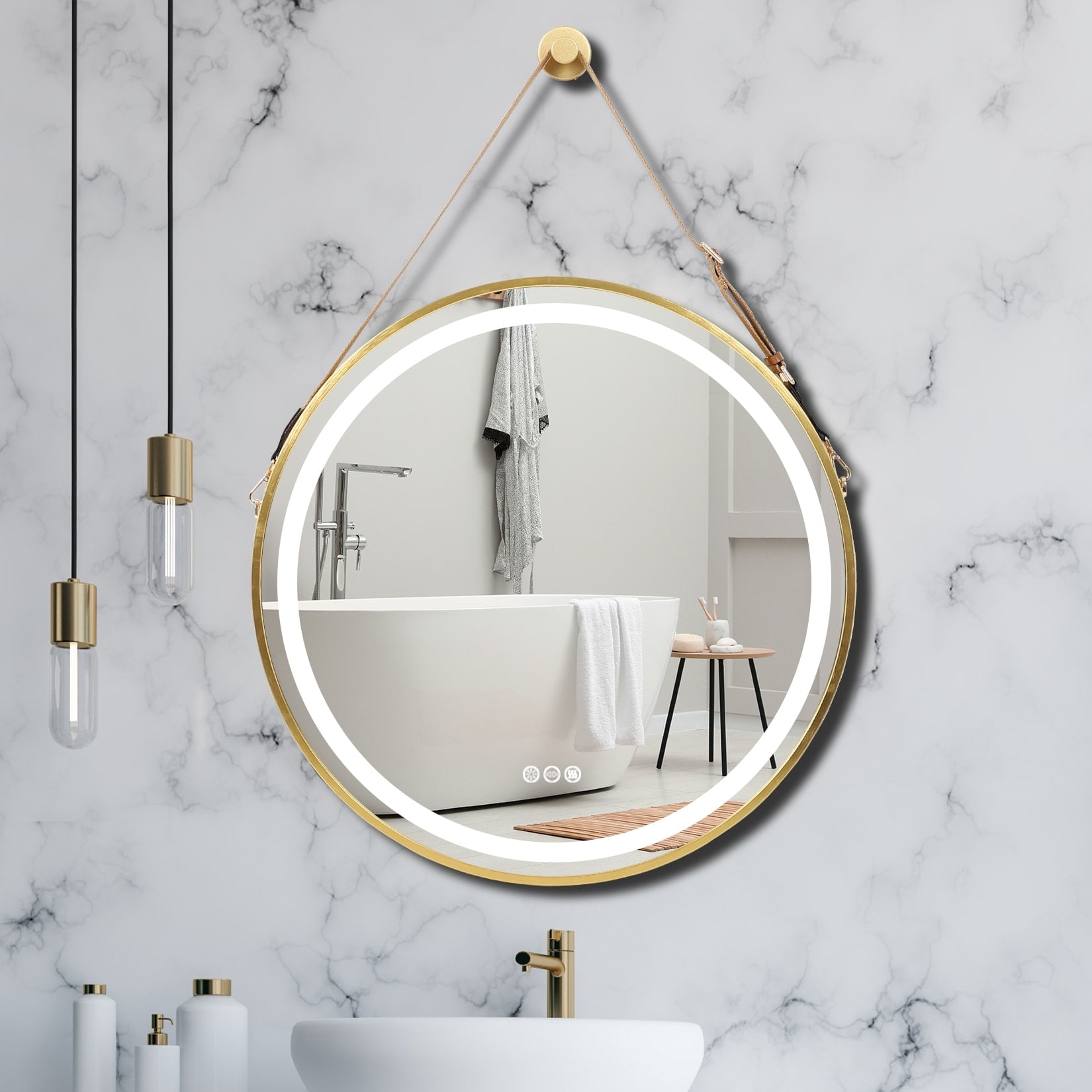 fliptrade Smart Round LED Bathroom Mirror Light Frame Defogger Dimmable ...