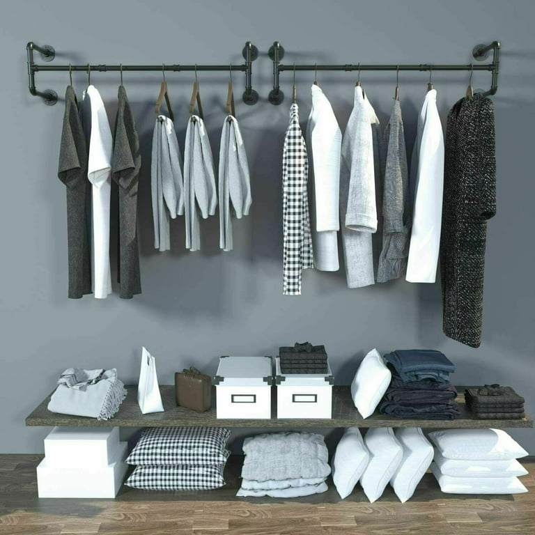 fliptradeinc Industrial Pipe Clothes Rack Wall Mounted Hanging Rod Rail Garment