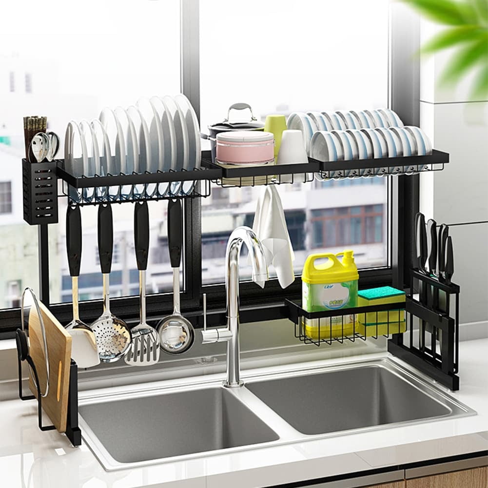 Black Stainless Steel 2-Tier Over the Sink Dish Drying Rack