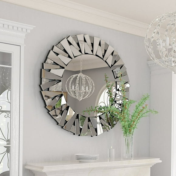 fliptradenice Large Round Decorative Mirrors Wall Mirror Art Glass Accent Mirrors - 32in.Wx32in.H