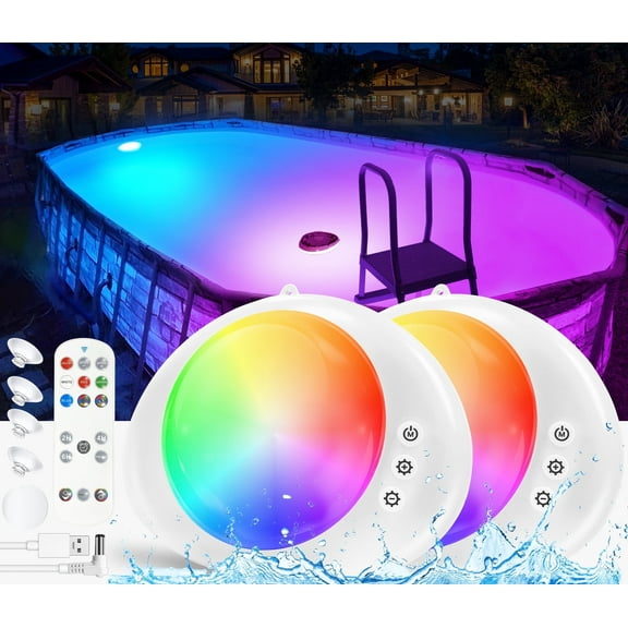 Floating Pool Lights,5000mAh Rechargeable Pool Lights With Remote,Pool Light that Float IP68 Waterproof, Color Changing Swimming Pool Lighting,Pool Floating Light for Inground Ground Pools-2PCs