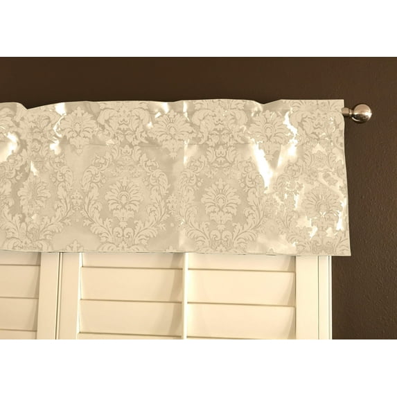 flocking damask taffeta window valance 56 wide ivory on ivory