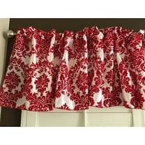 flocking damask taffeta window valance 56 wide red on white