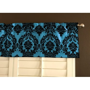 flocking damask taffeta window valance 56 wide turquoise